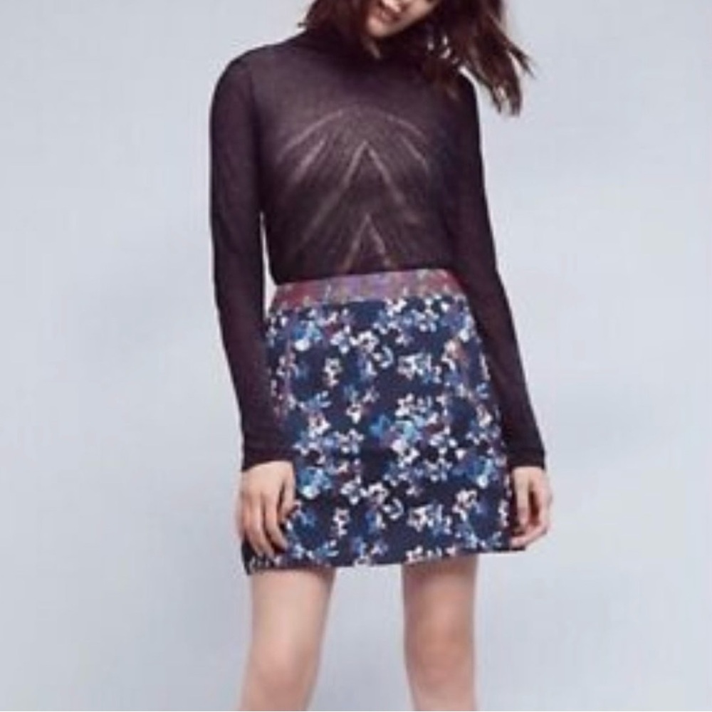 Anthropologie Maeve Cardana Floral Blue Skirt